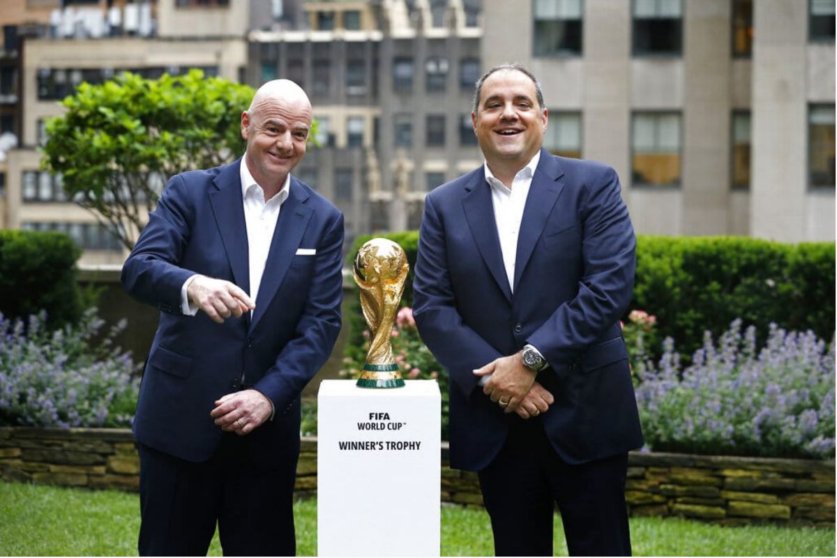Gianni Infantino & Vittorio Montagliani with FIFA Trophy (Credits AP)
