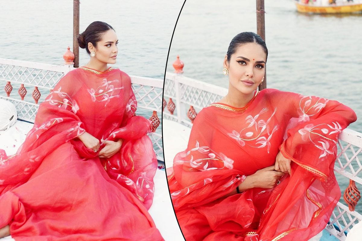 Esha Gupta Poses in Red Ethnic Suit at Varanasi Ghat Fan Says Aashram 3  Mein Aapne Dil Jeet Liya Stunning Pics
