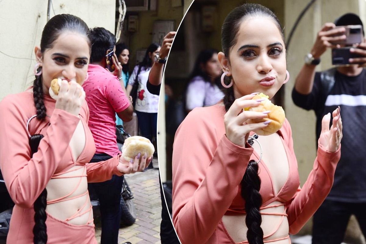 Uorfi Javed Gets Trolled For Bold Bodycon Dress While Munching Vada Paav On Streets Sasti Poonam
