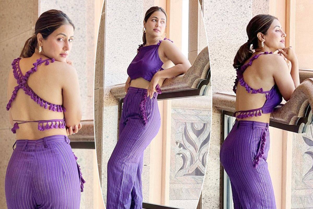 Hina Khan Xxx Sixe Xxx - Hina Khan Just Wore a Stunning And Affordable Purple Backless Crop Top-  Pants on a Day Out