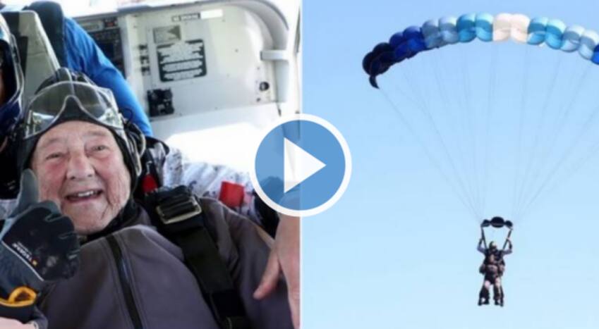 Viral Video: 103-year-old Granny Completes Parachute Jump, Becomes 