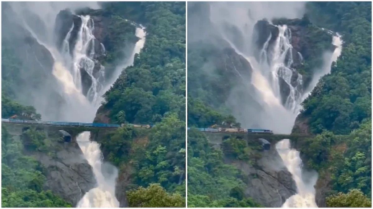 Viral Video Captures Dreamy View Of Train Passing Through Dudhsagar Falls In Goa Watch