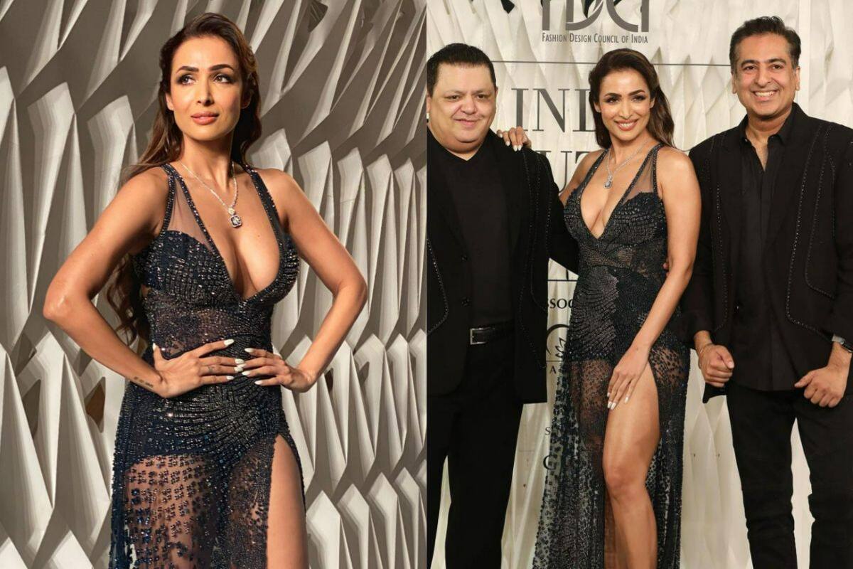 Malaika Arora Looks Sexiest Best in Sheer Black High-Slit Dress with Sexy  Deep-V Neck at Indian Couture Week | PICS