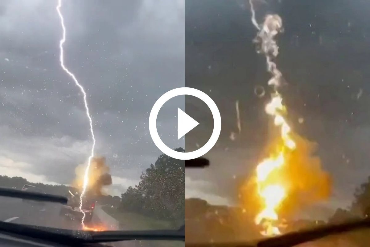 Viral Video: Scary Moment Lightning Strike Fries Pickup Truck in Florida  Caught on Camera. Watch