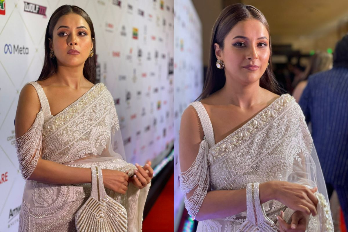 Shehnaaz Looks No Less Than a Goddess in White Pristine Embellished Saree With Feather Detailing – PICS