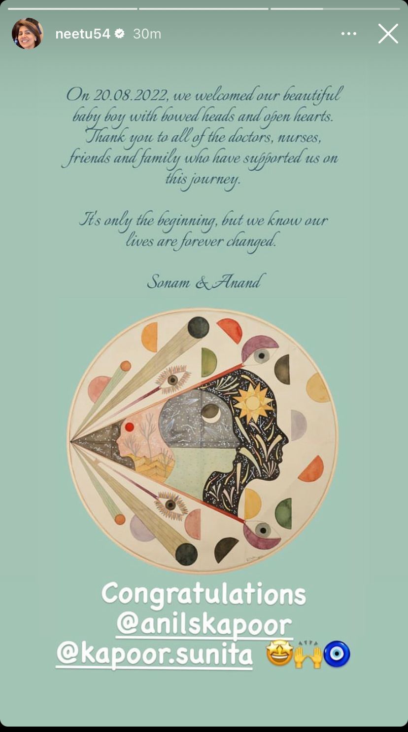 Sonam Kapoor-Anand Ahuja Welcome Baby Boy, Neetu Kapoor Shares Good News- First Pic