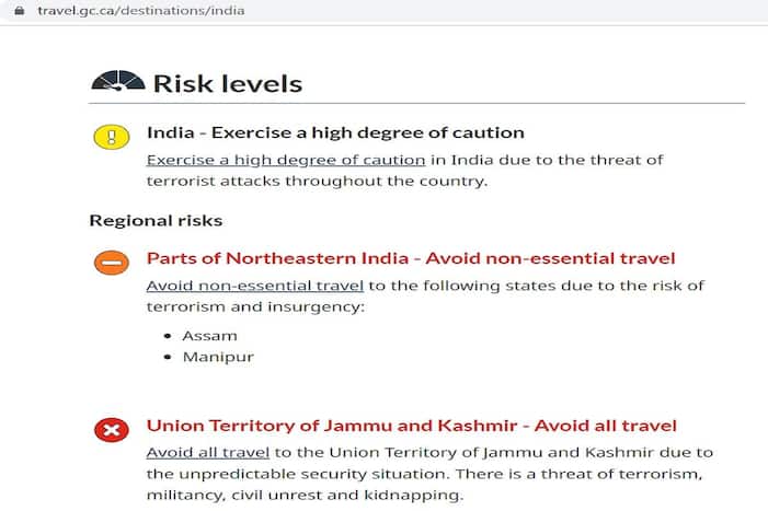 travel advisory canada to india