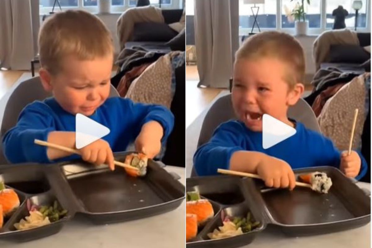 Viral Video: Little Boy Cries As He Struggles to Eat Sushi With ...