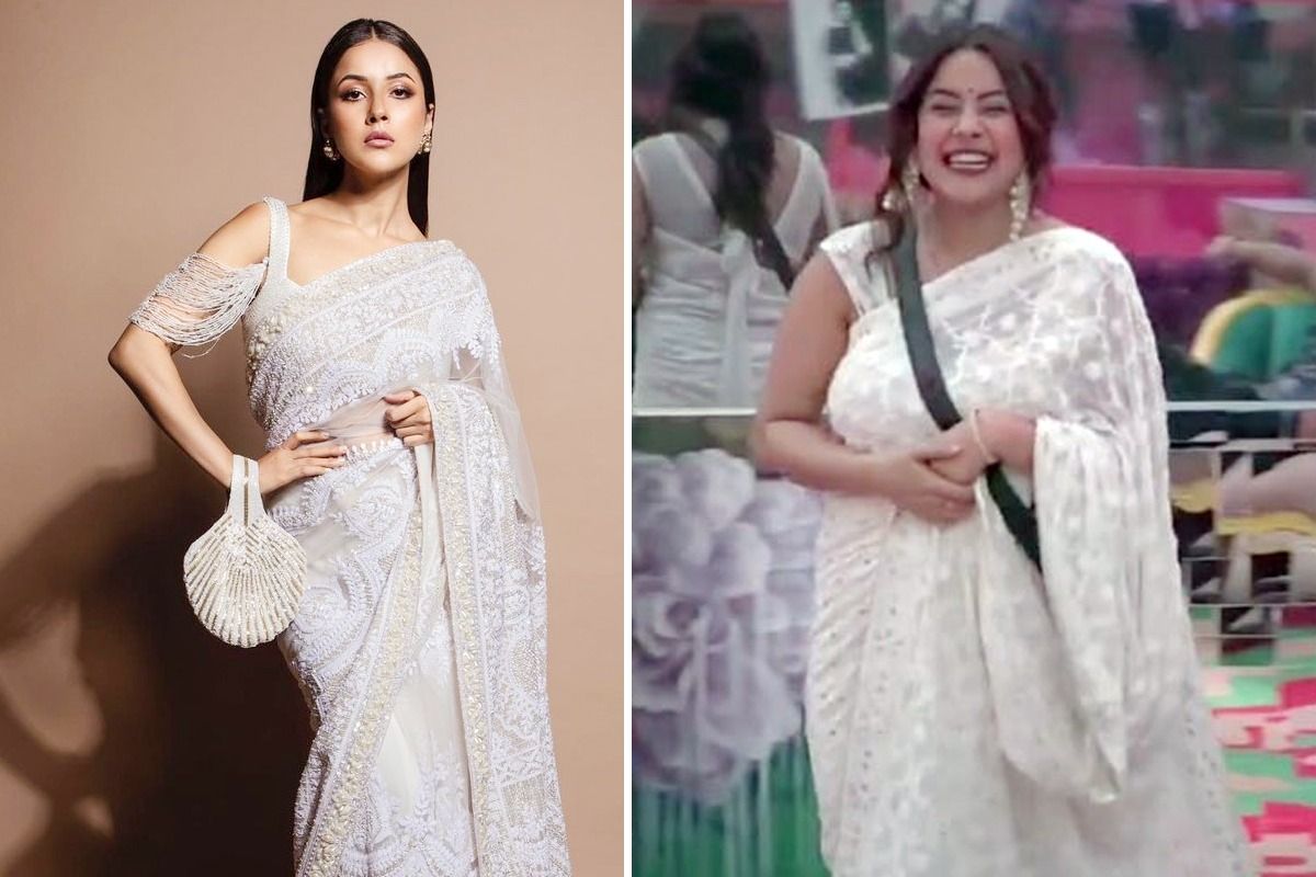 Shehnaaz Gill’s Before And After Body Transformation Pics in Manish Malhotra’s White Embellished Saree Will Surprise You