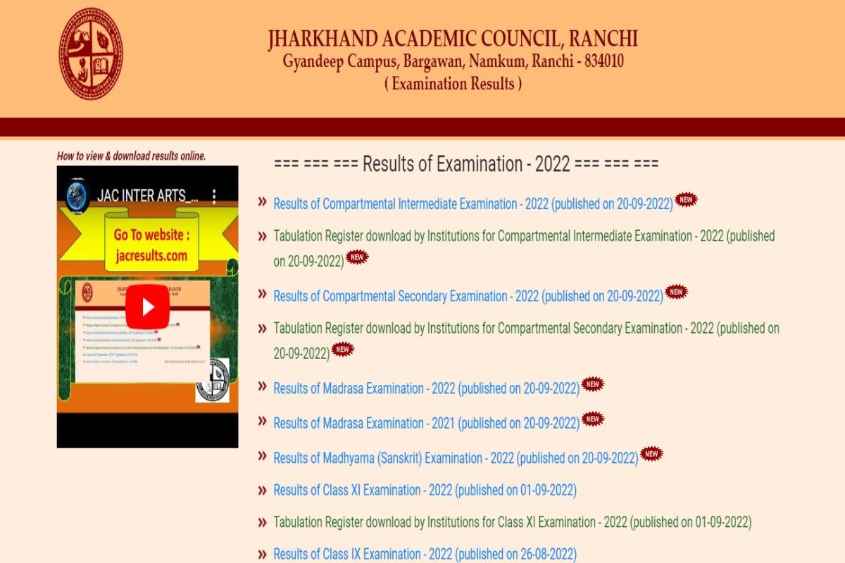 JAC Jharkhand Class 10th, 12th Compartment Result 2022 Declared at jacresults.com. Direct Link Here