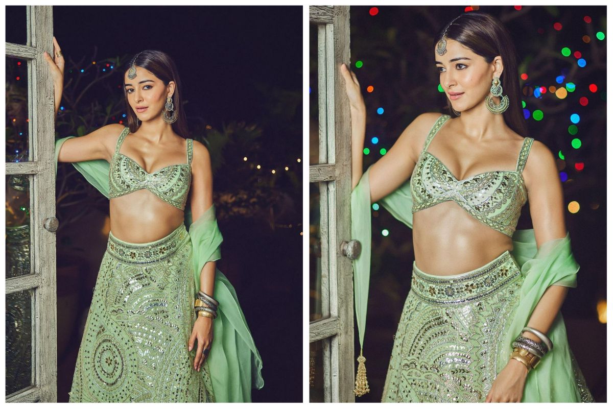 Ananya Panday is a Firecracker in Hot Green Bralette Crop Top And Matching  Lehenga See Sexy Photos