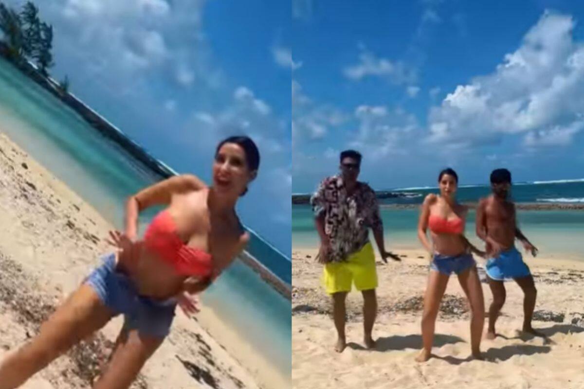 Nora Fatehi Oozes Oomph as She Grooves on a Mauritius Beach in Sexy Pink  Bikini And Shorts - WATCH Viral Video