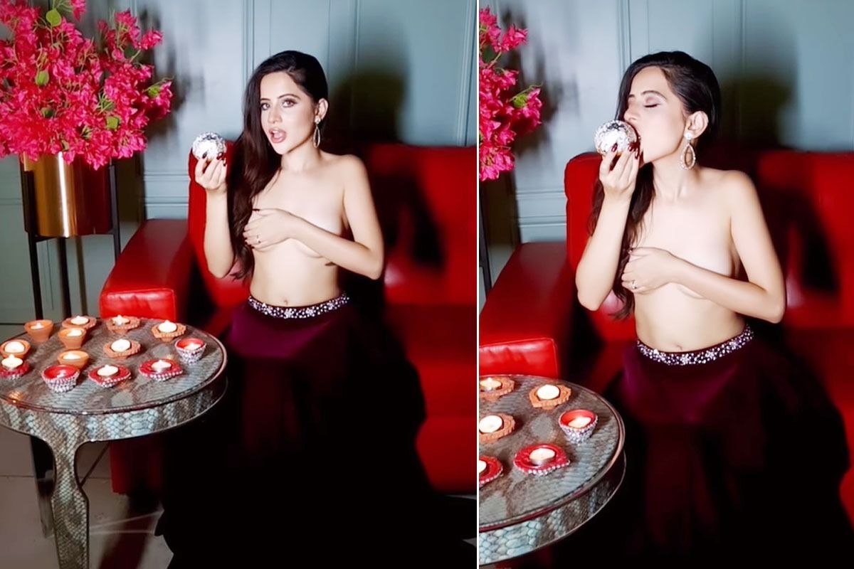 Urfi Javed Goes Semi Nude on Diwali Savours Her Taste Buds in Viral Video  Watch