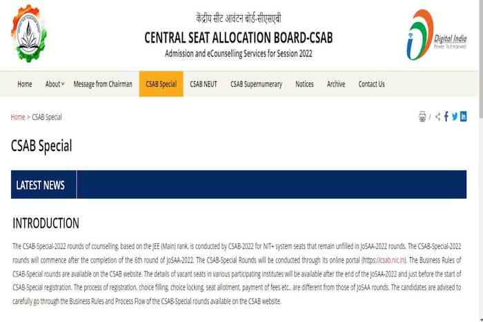 CSAB 2022 Special Round Counselling Dates Released at csab.nic.in ...