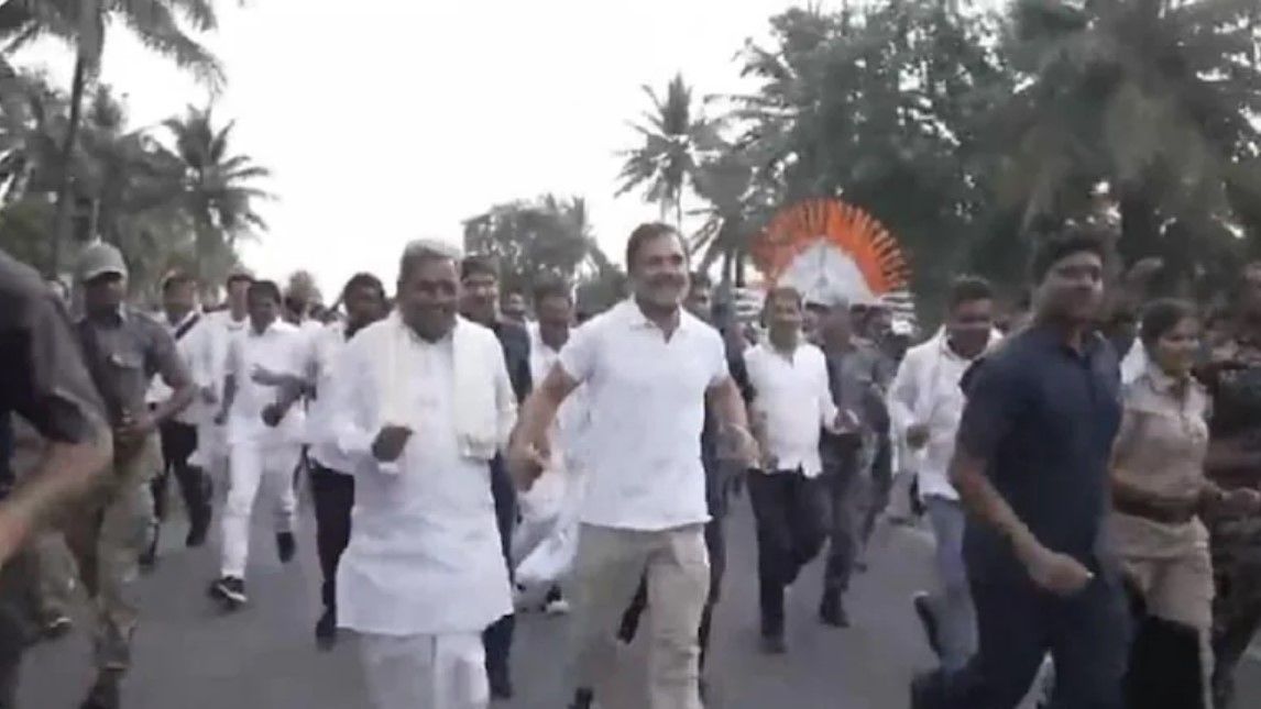 Rahul Gandhi Holds 75-Year-Old Siddaramaiah's Hand For A Run; This Is ...