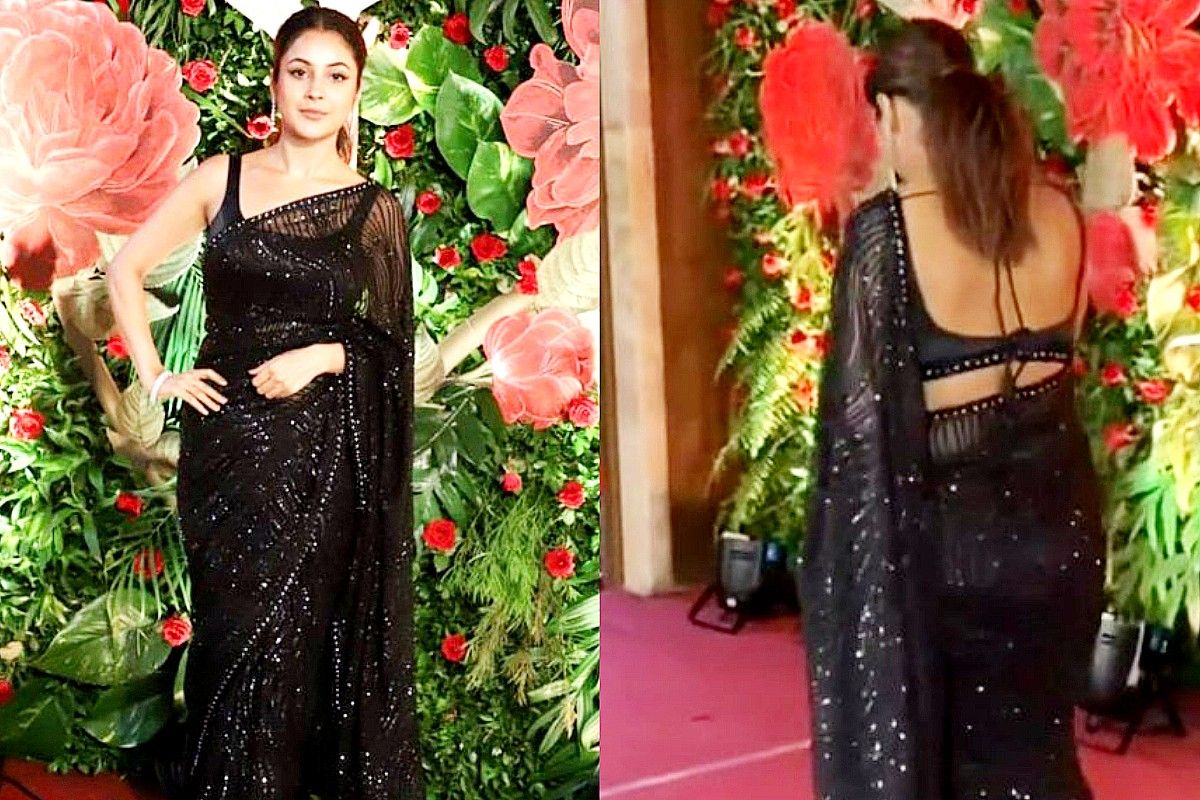 Shehnaaz Gill looks stunning in black saree at a Diwali party