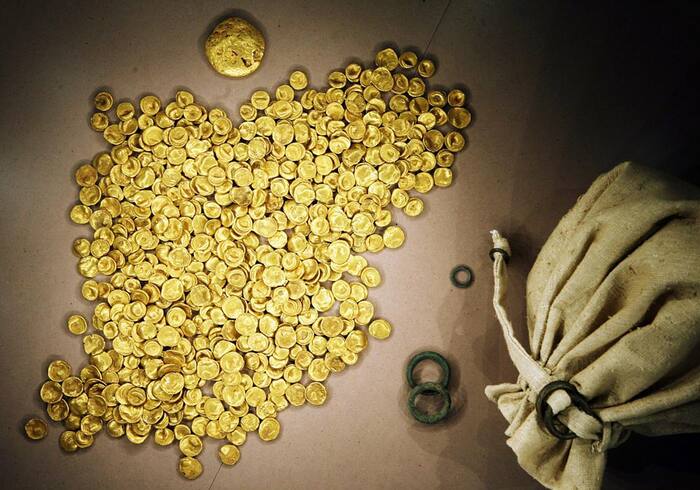 Coins of the Celtic Treasure are on display at the local Celtic and Roman Museum in Manching, Germany, May 31, 2006. (Frank Maechler/dpa via AP, file)