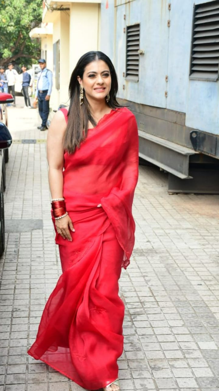 Kajol Looks Vivacious in Red Saree Lehenga With Incredible Backless Blouse