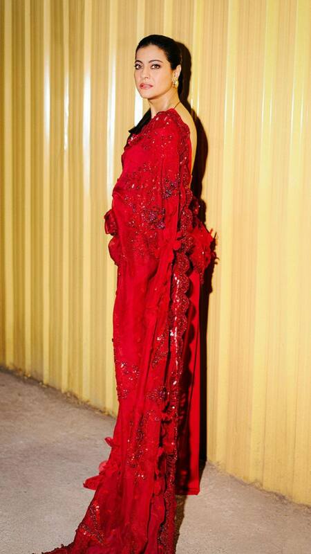 Kajol Looks Vivacious in Red Saree Lehenga With Incredible