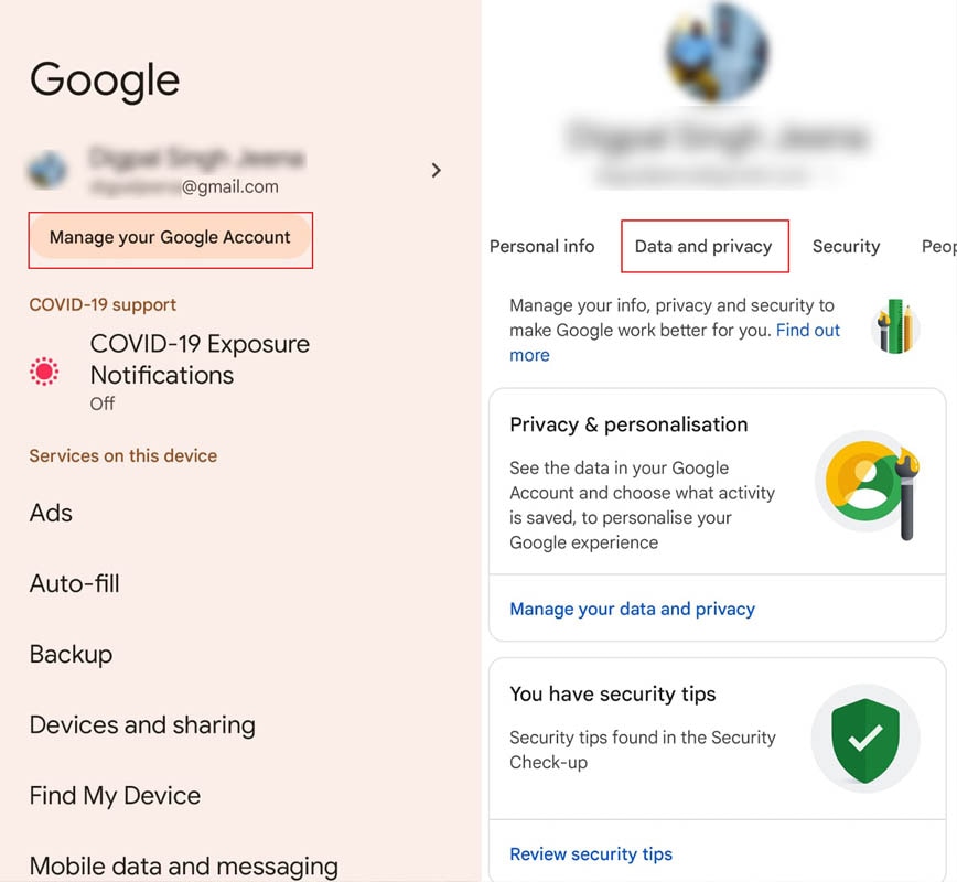 Personalised Ads Manage Google account