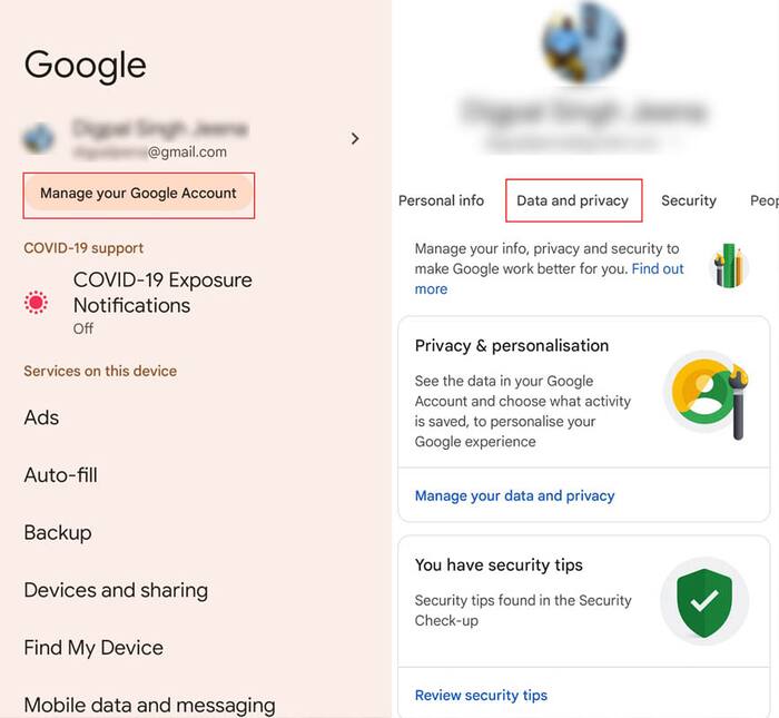 Personalised Ads Manage Google account