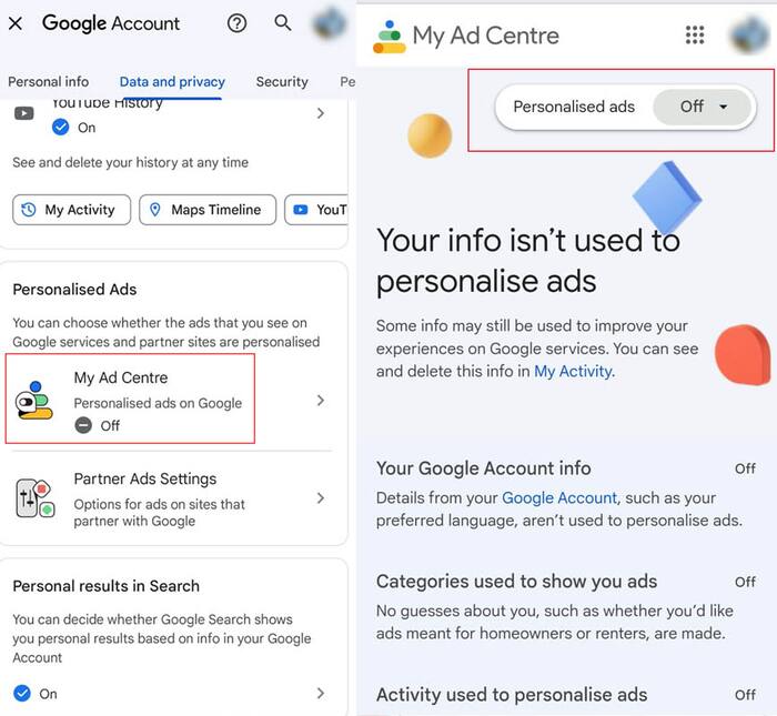 Personalised Ads Off