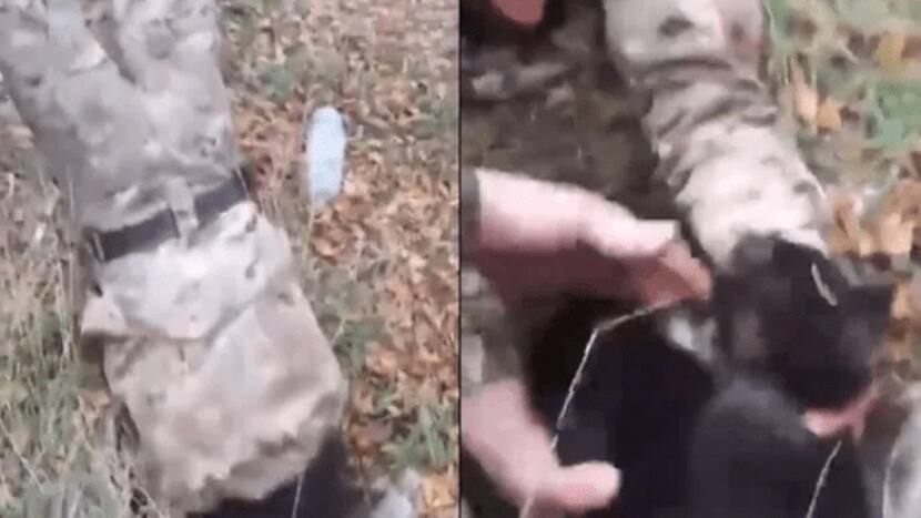 VIRAL VIDEO OF UKRANIAN SOLDIER RESCUING DOG FROM DEEP PIT