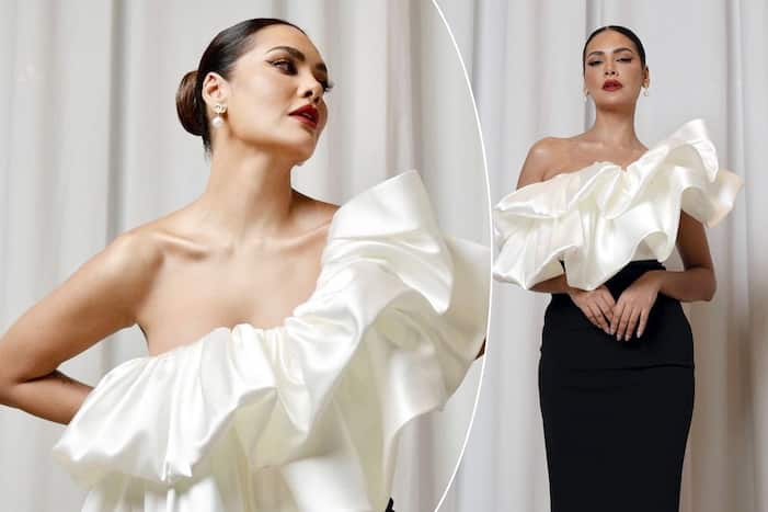 Esha Gupta Strikes a Gloriously Fierce Pose in Sexy Cream And Black Maxi Dress Worth Rs 54K- See HOT PICS