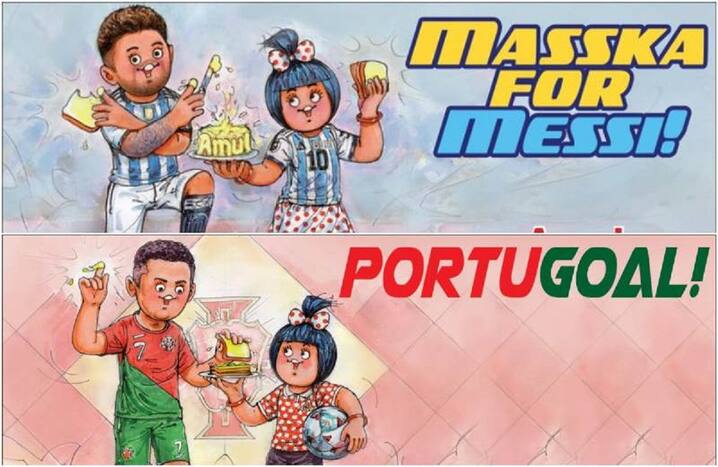 Amul Doodles Featuring Messi and Ronaldo