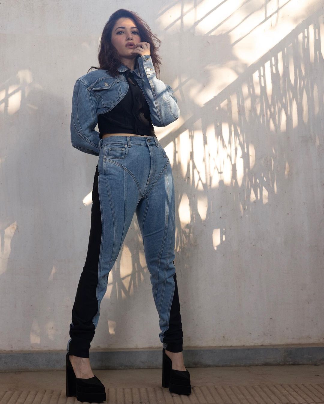 Tamanaah Bhatia is a Real Cool Chic in Dual-Toned Jeans With Matching ...