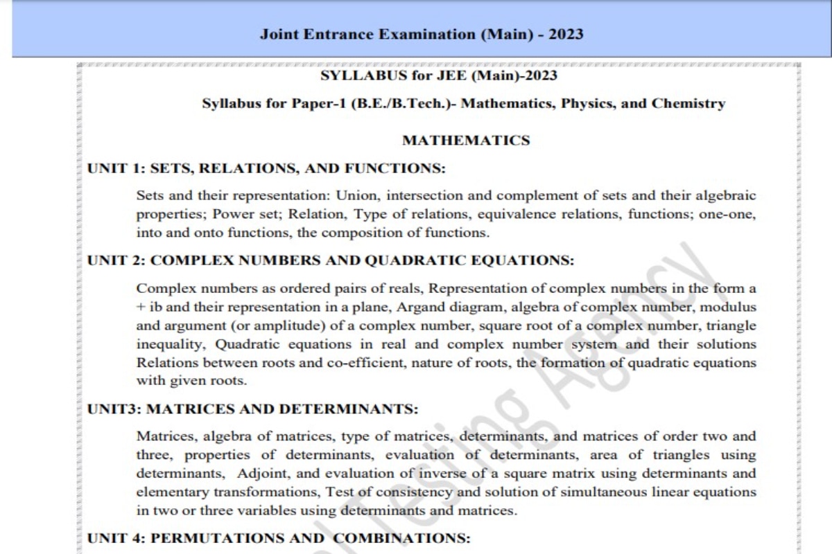 JEE Main 2023 Syllabus Remains Unchanged; Check Exam Pattern; Subject ...