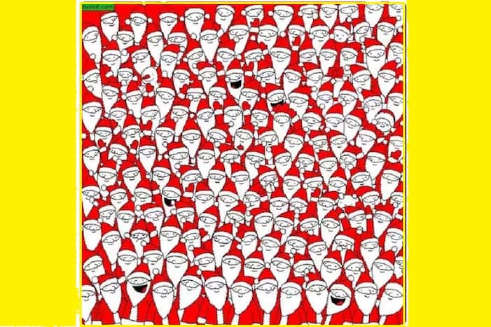 Optical Illusion, Santas, Christmas, illusion, viral, riddle, optic nerves, eyes, Father Christmas, bell, Santa claus, polar bear, Mrs Clause, apple, snowman, elf
