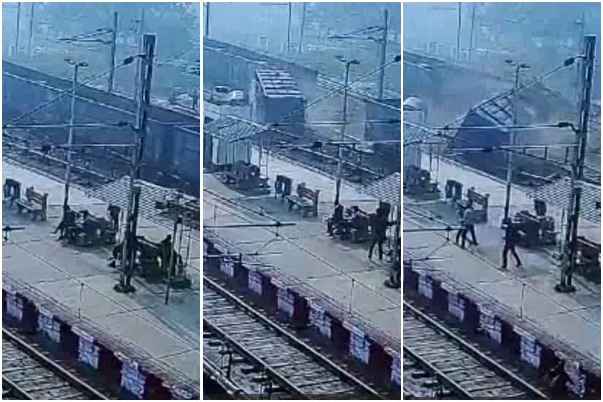 Train Ka Video मालगाड़ी के डिब्बे पलटने का LIVE CCTV फुटेज, मंजर देखकर