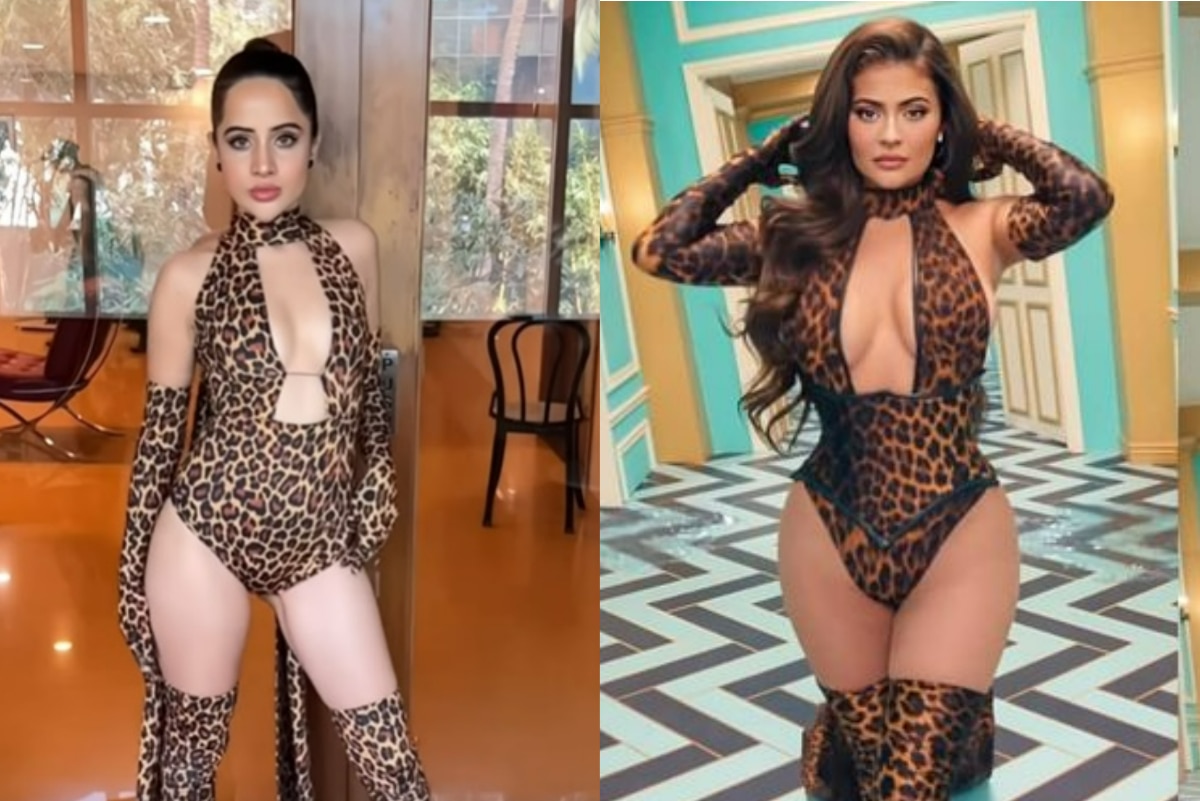 Urfi Javed Copies Kylie Jenner in Hot Leopard-Print Bodysuit With Super  Sexy Neckline And Knee-High Boots - See Pics
