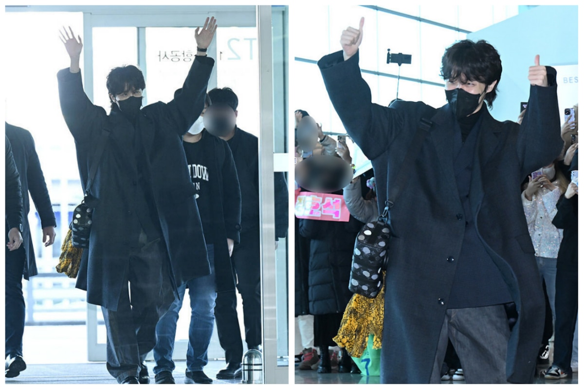 BTS' Suga departs airport with swag