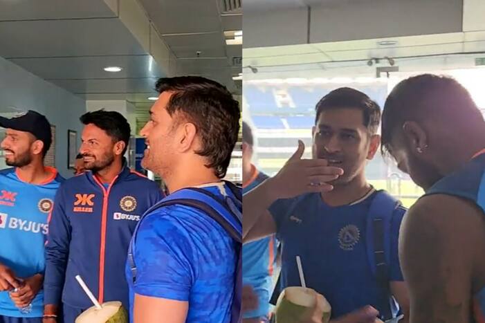 MS Dhoni Meets Hardik Pandya Led Indian Team Ahead Of 1st T20I Against NZ in Ranchi | Watch Viral Video
