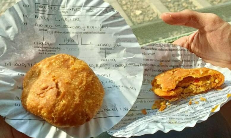 Kachori Served On Paper Plates Made From Chemistry Notes In Kota. Photo Goes Viral