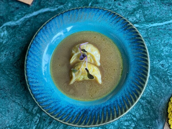 Sweetcorn Momos with Lebu broth