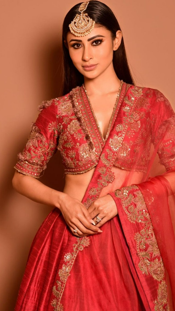 Mouni Roy is a Regal Dream in a Cherry Red Lehenga Worth Rs 2.38 Lakh