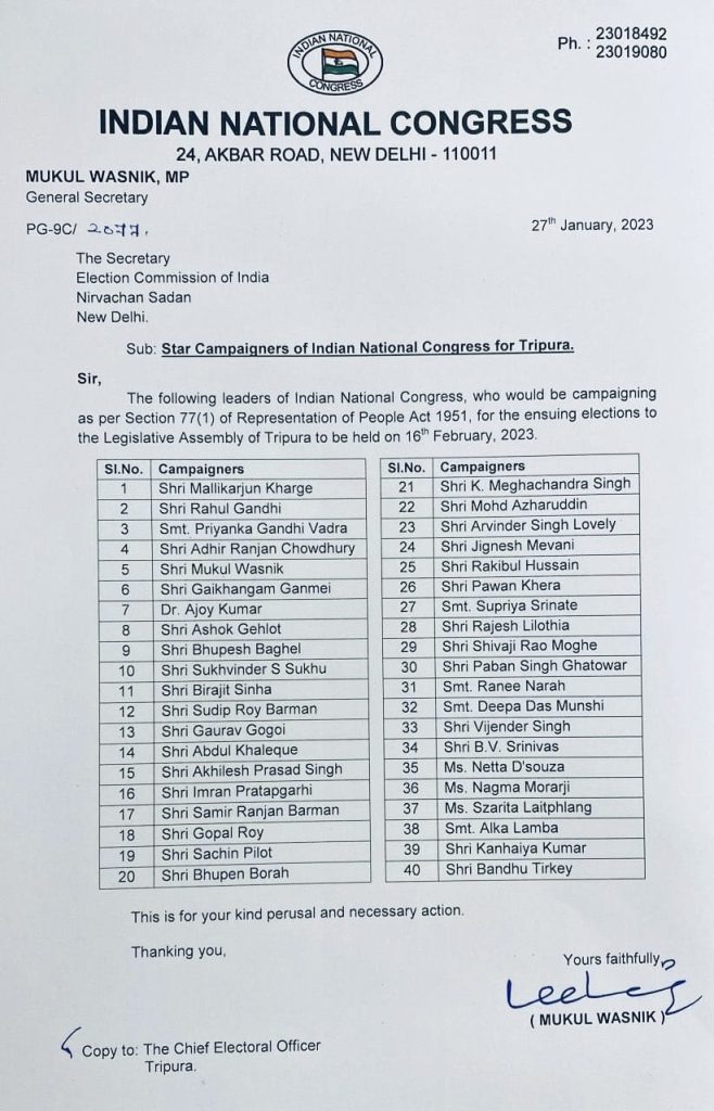 Tripura Elections 2023 Congress Announces List Of 17 Candidates, 40