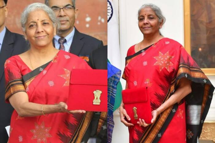 Budget 2023 Nirmala Sitharaman Takes Out Her Brightest Red Silk Saree to Present Desh Ka Bahi-Khata - Viral Pics