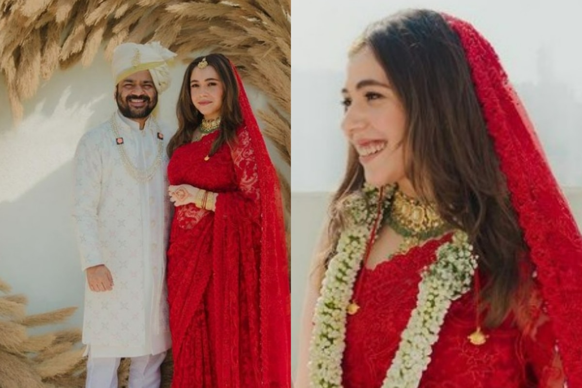 Maanvi Gagroo trägt bei ihrer Hochzeit einen Saree aus roter Spitze, genau wie Nayantharas Braut-Look!  Siehe Bilder