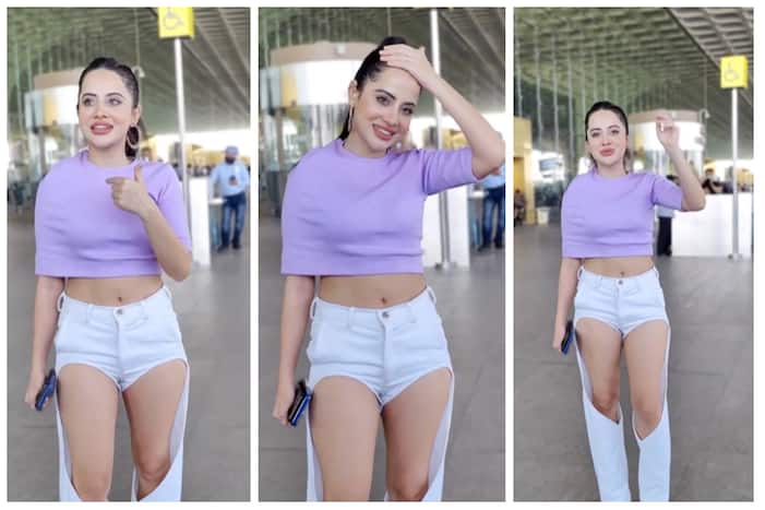 Urfi Javed Oozes Oomph in Sexy Purple Crop-Top And Hot Ripped Jeans - Watch