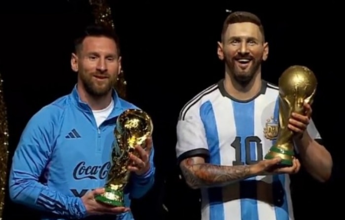 CONMEBOL honra al ganador de la Copa Mundial Lionel Messi con estatua de tamaño real y bastón de fútbol – Video viral