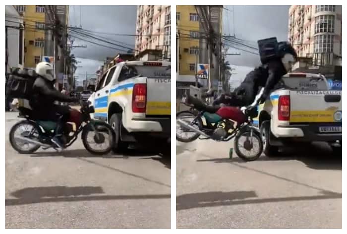 Biker Crashes Into Pick Up Truck At High Speed Miraculously Saved By ...
