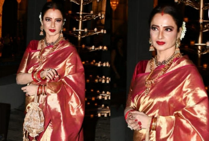 Rekha Looks Resplendent In Her Traditional Pink Kanjivaram Saree And Jewellery At Dior Event 