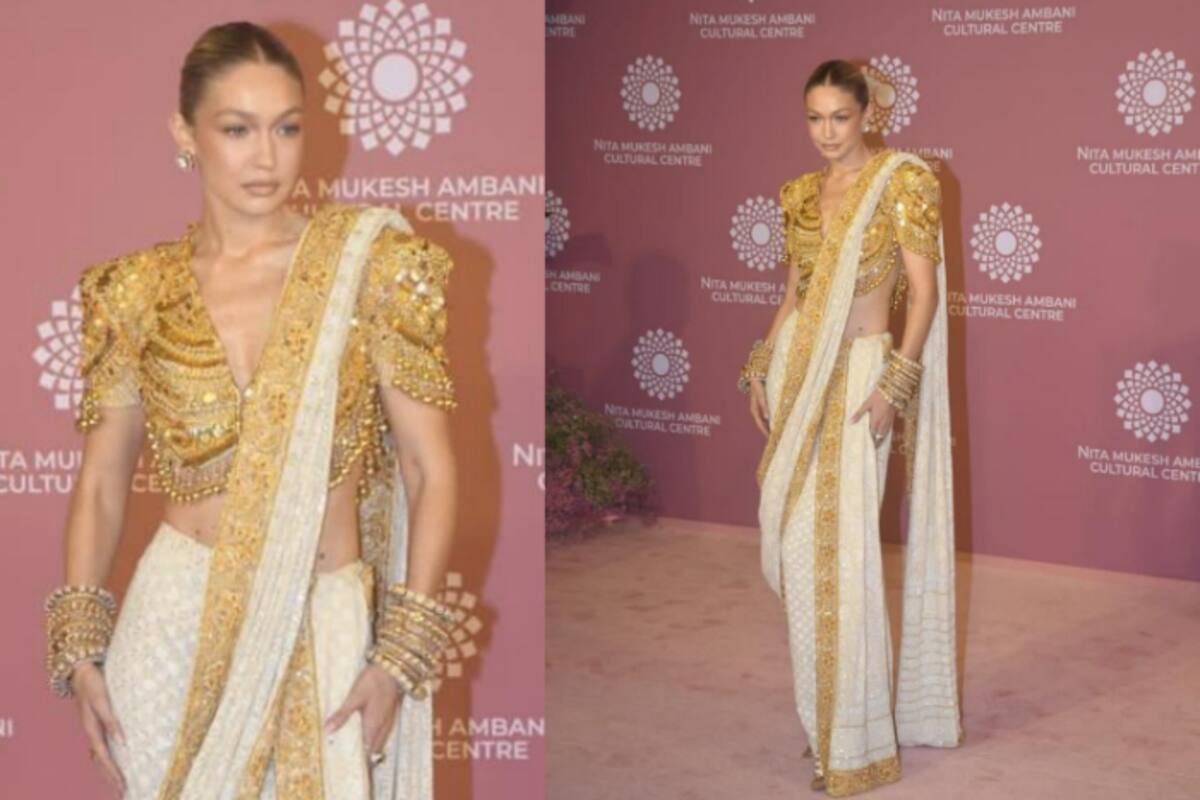 Nita Ambani Sex Video - Gigi Hadid Turns on Desi Charm in Gold & White Embellished Saree With  Statement Bangles - See Viral Pics