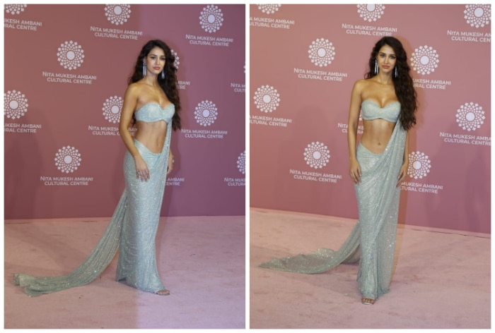 Disha Patani oozes oomph in a sequinned silver saree and strapless bralette  blouse