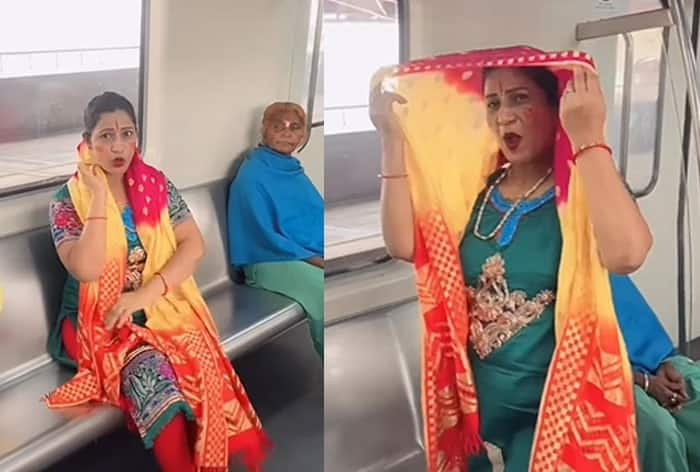 Viral Dance Video Desi Woman Grooves To Lata Mangeshkars Song Inside Delhi Metro Netizens 7449