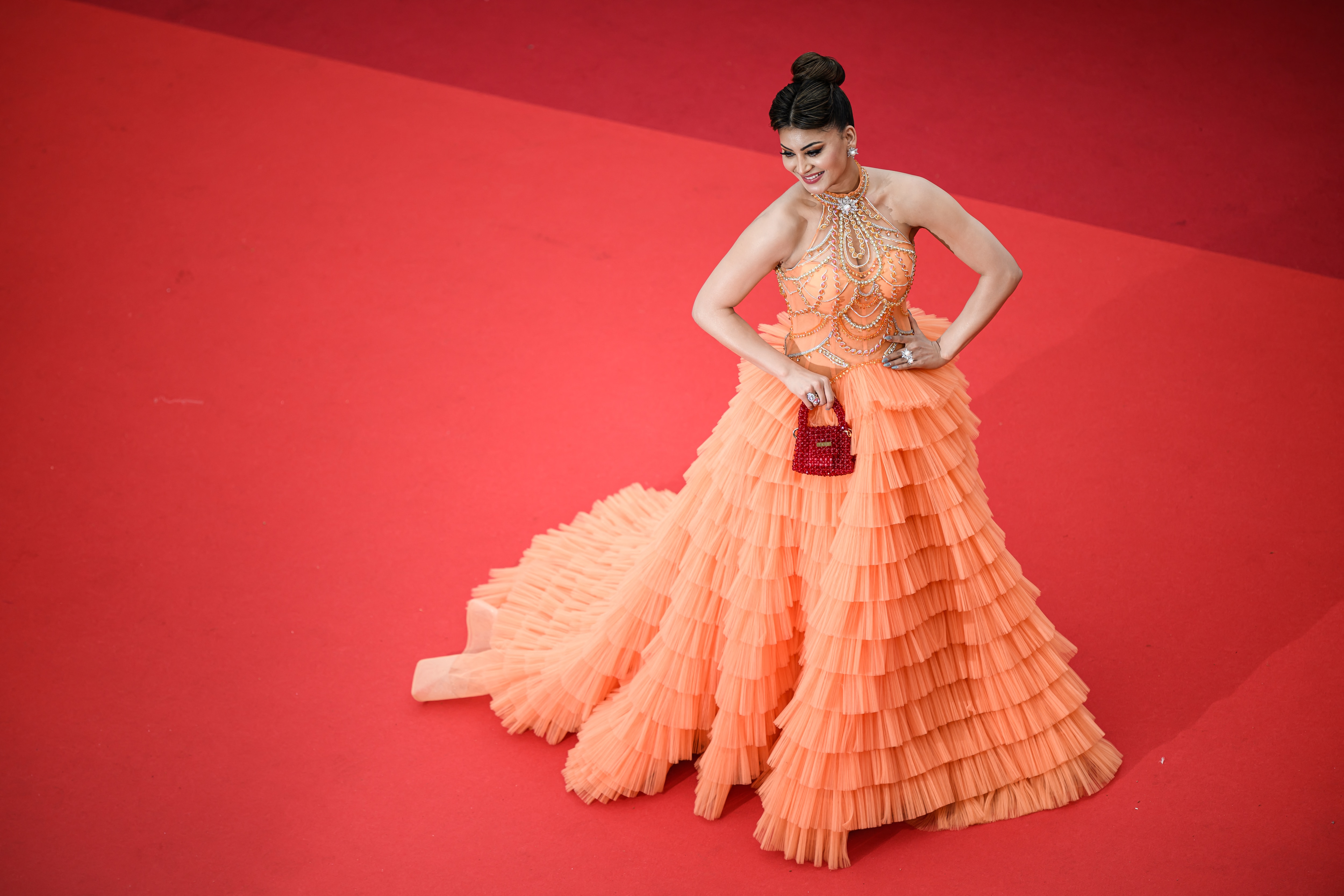 India at Cannes Urvashi Rautela Sets Red Carpet on Fire in Orange